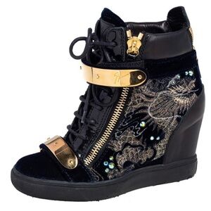 Giuseppe Zanotti Black and Gold Women's Wedge Sneakers Size 36 limited edition